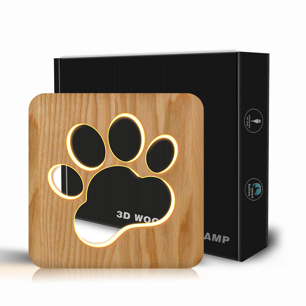 Creative Wooden Table Lamp Dog Paw Bedroom Decoration Night Light