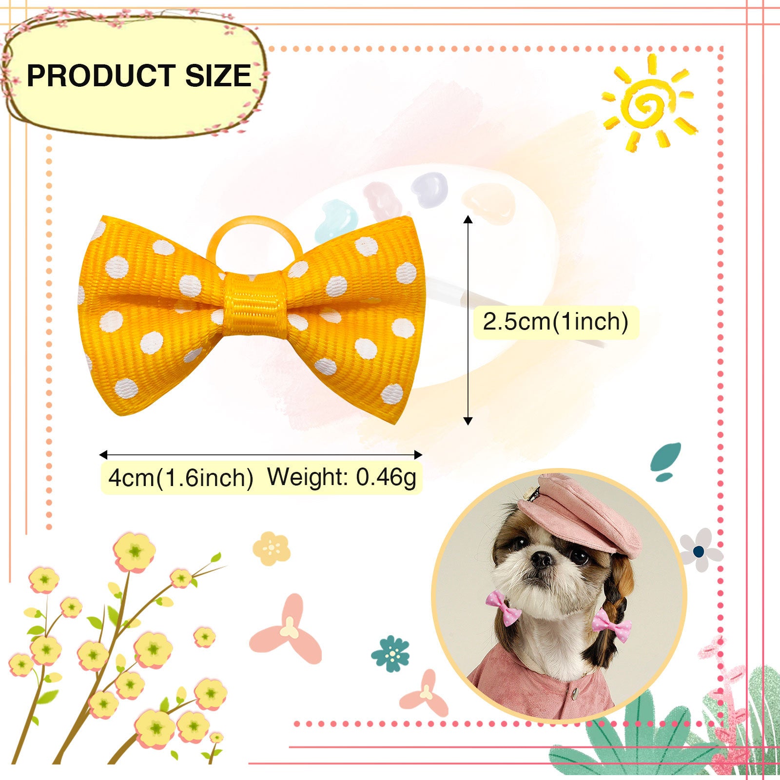 Polka Dot Bow Rubber Band Scrunchie Dog Cat Head Flower Accessories