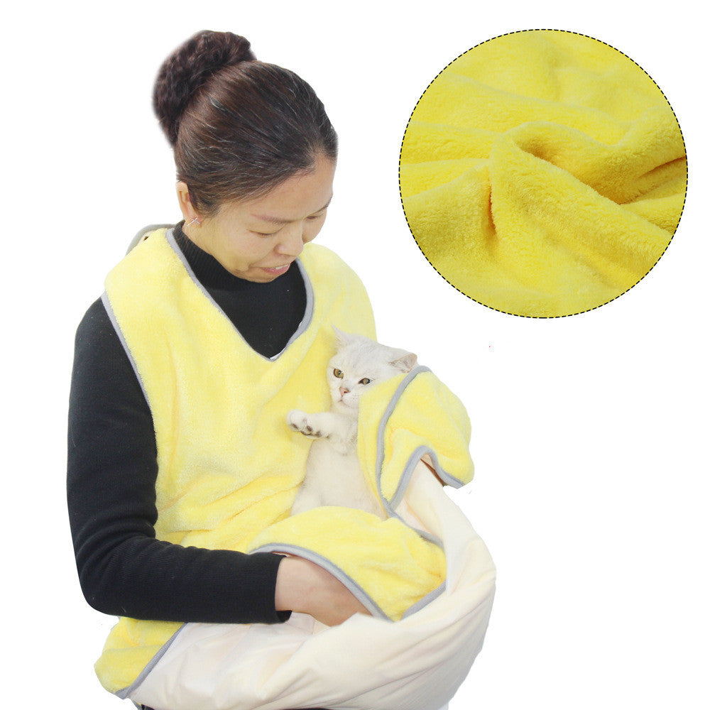 Coral Fleece Absorbent Pet Shop Overalls Cat Dog Shower Bath Towel Apron