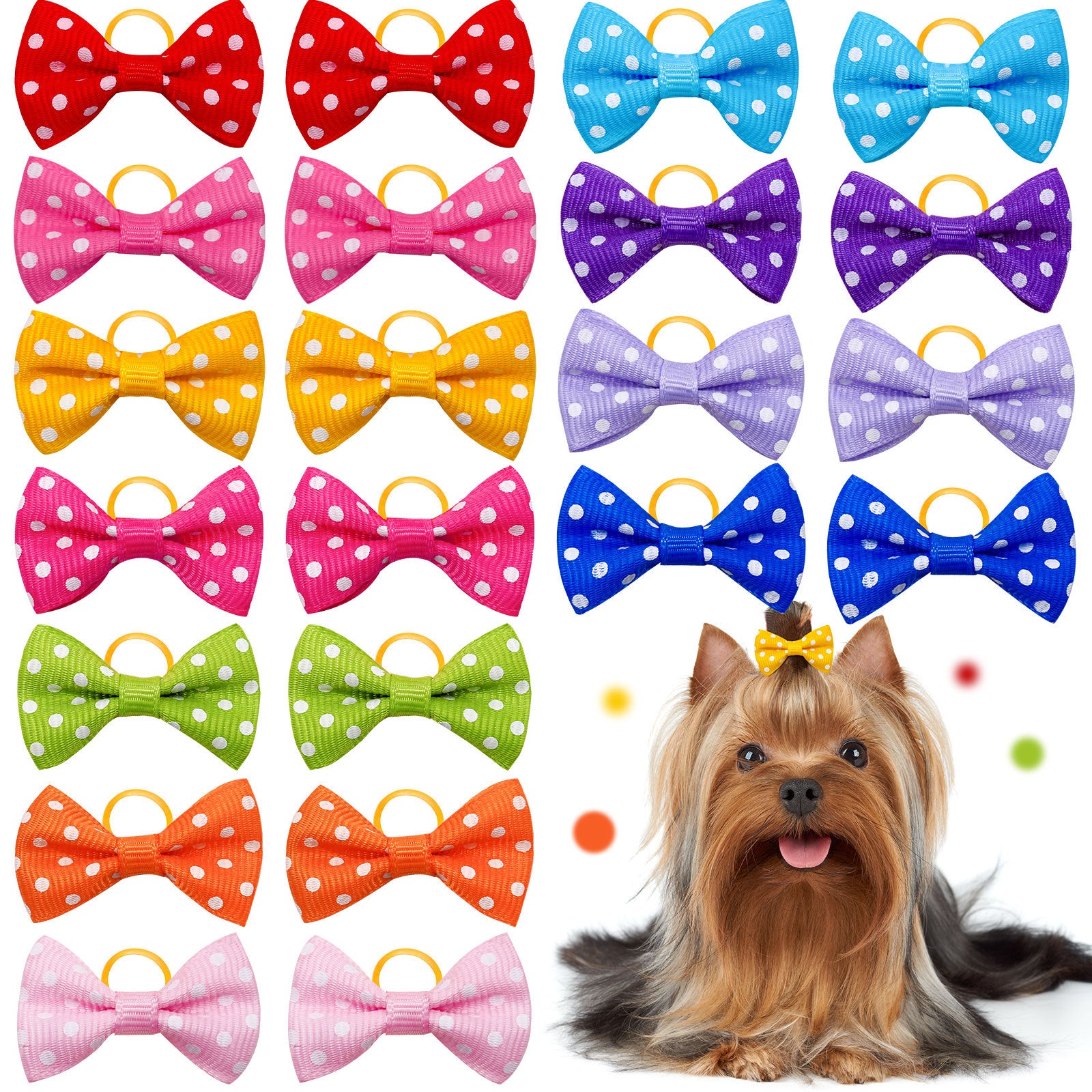 Polka Dot Bow Rubber Band Scrunchie Dog Cat Head Flower Accessories